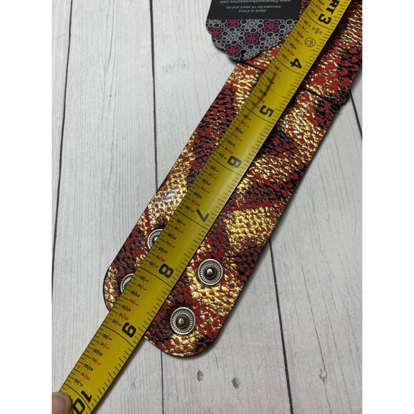 Paparazzi Wide Red Gold Snake Print Leather Snap Bracelet 9 in - Picture 6 of 6